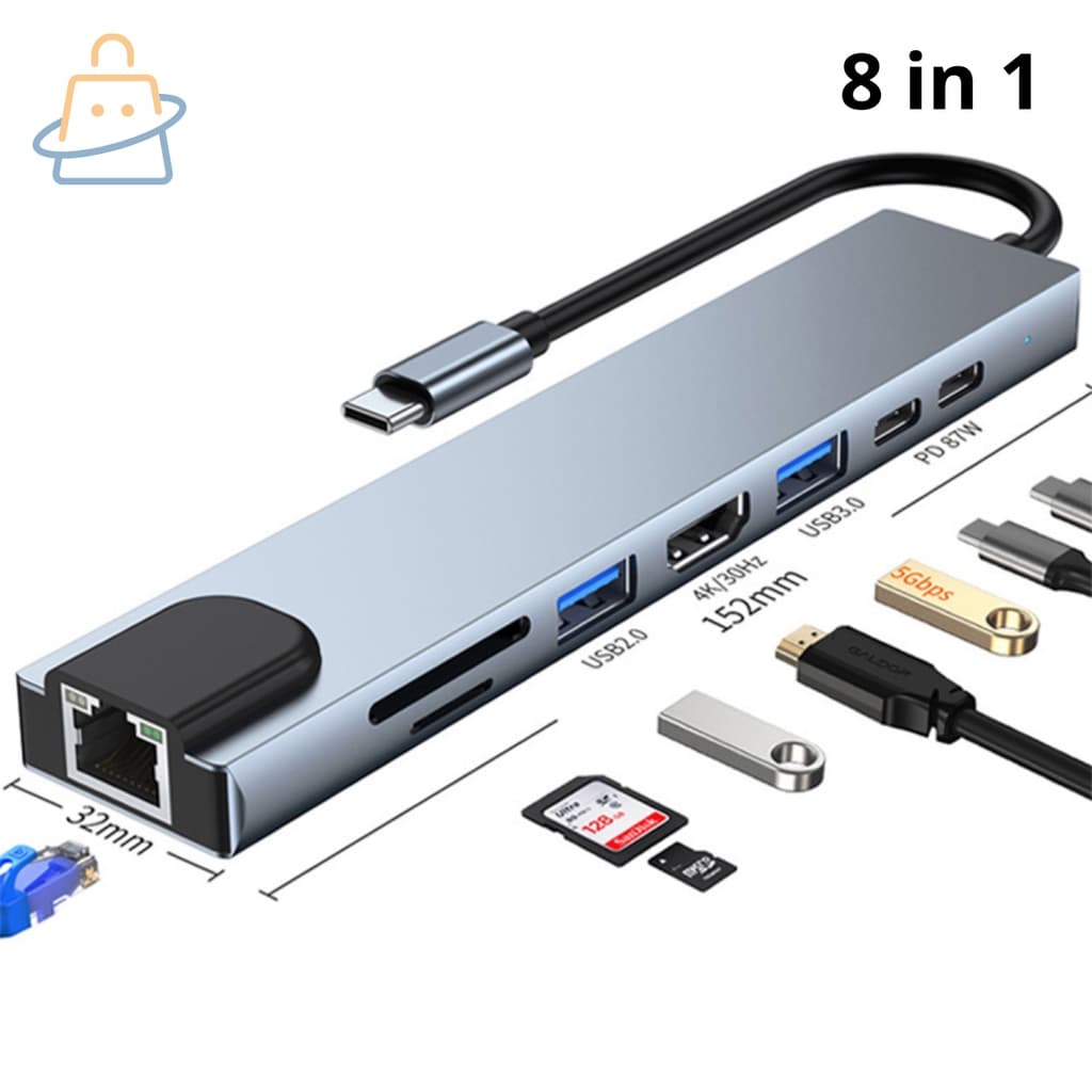 Hub Tipo C Dock Station Para Notebook Dell Apple 8 Em 1 4k