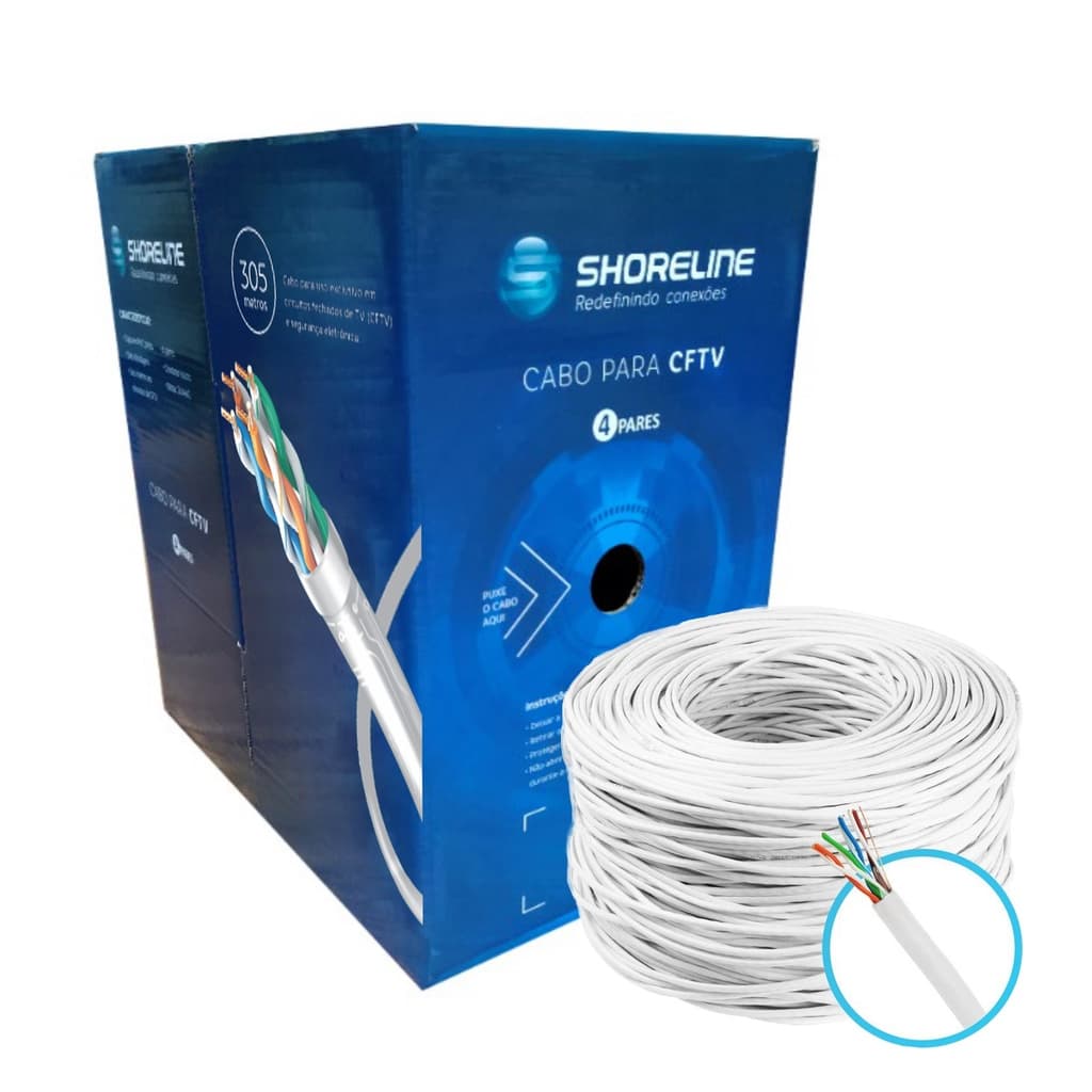 Cabo de Rede Lan / CFTV Cat5e (BRANCO) - SHORELINE - 4 PARES / CCA / 305 METROS