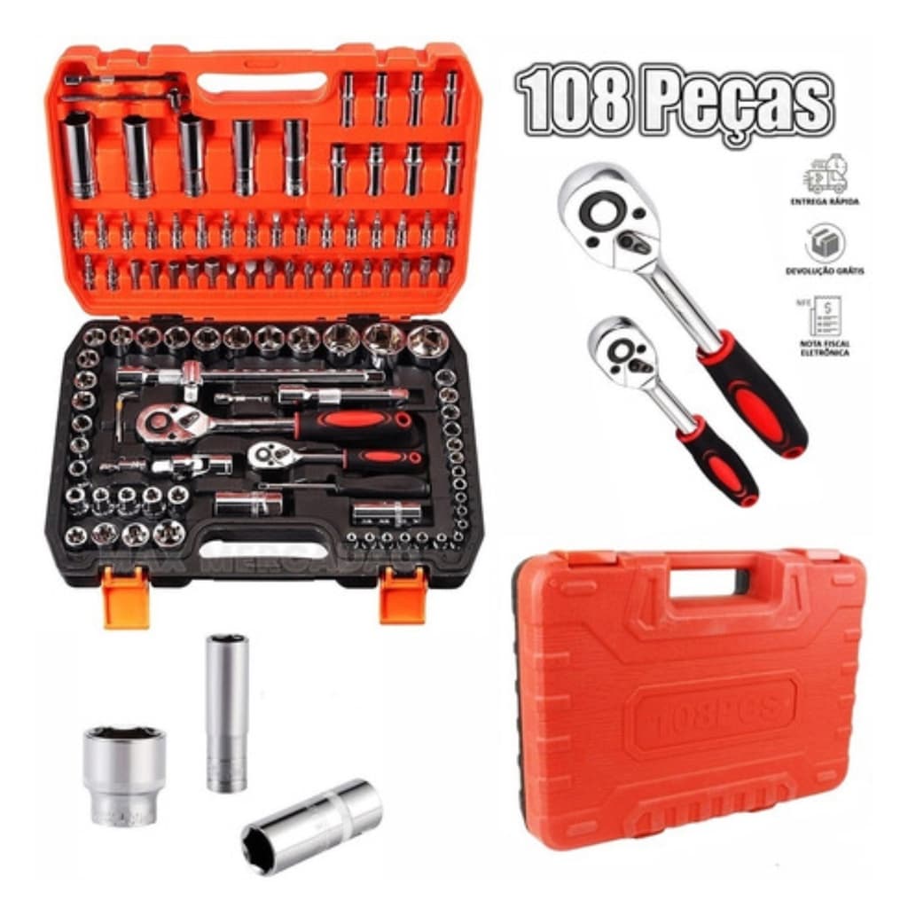 Maleta De Ferramentas Soquetes 108 Pcs Em Aço Completa