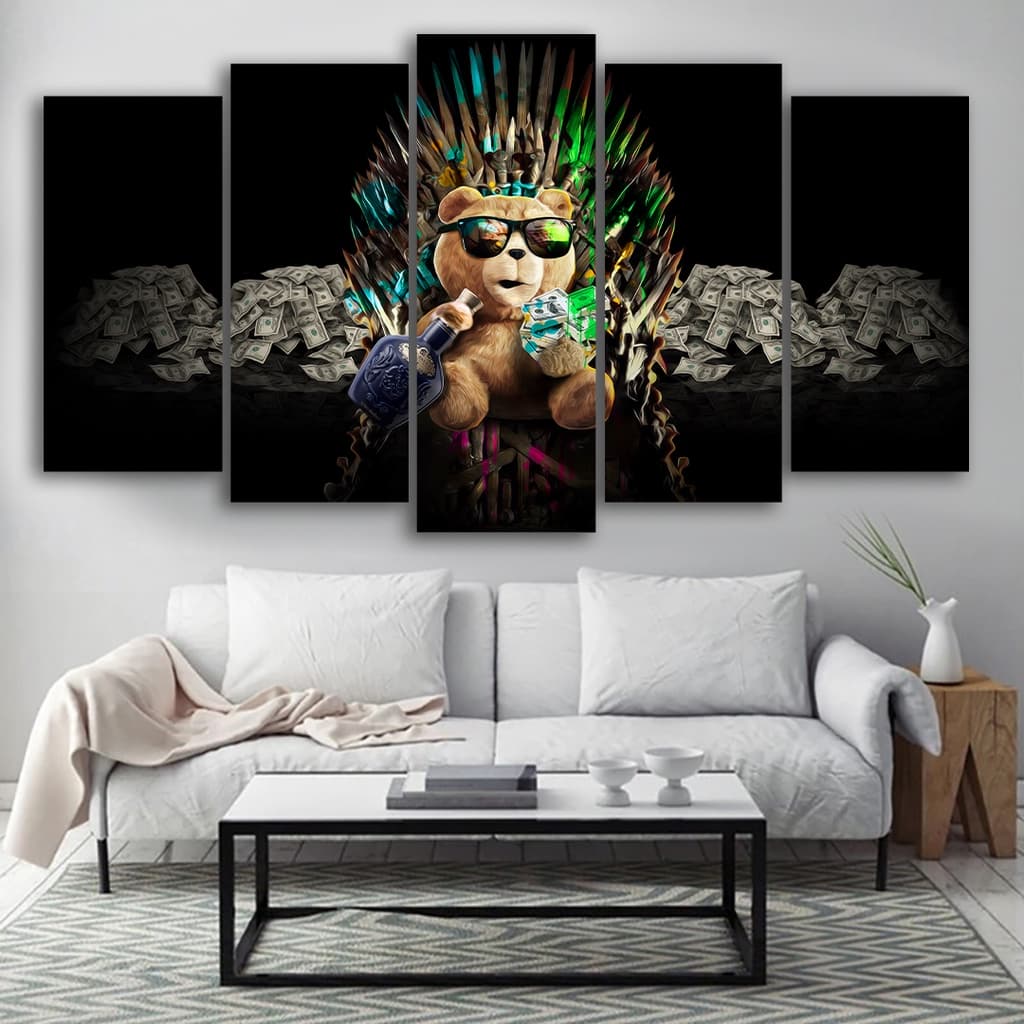 Quadros Decorativos Mosaico 5 Peças Ted Money 115x60