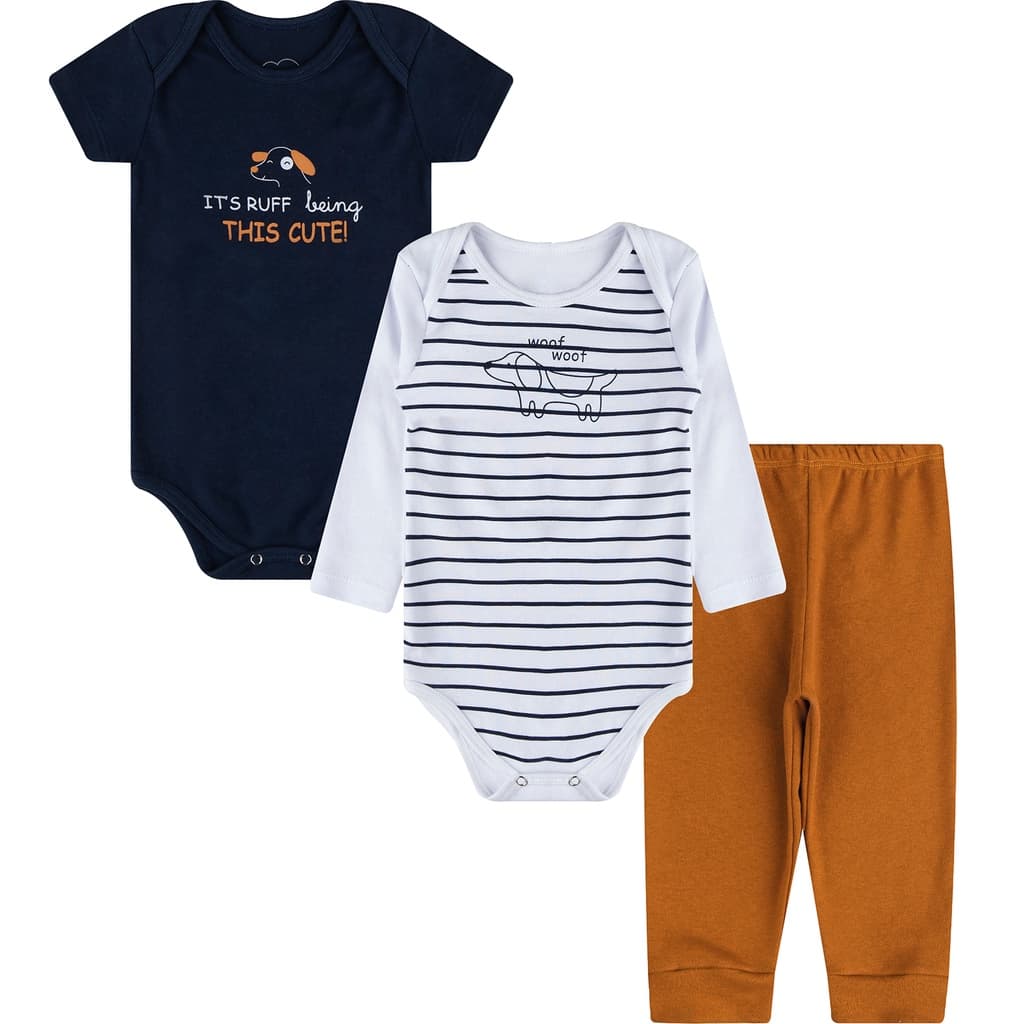 Kit Body e Mijão Bebê Menino Body Manga Longa Body Manga Curta Mijão Algodão - Roupa de Bebê Bodies Menino