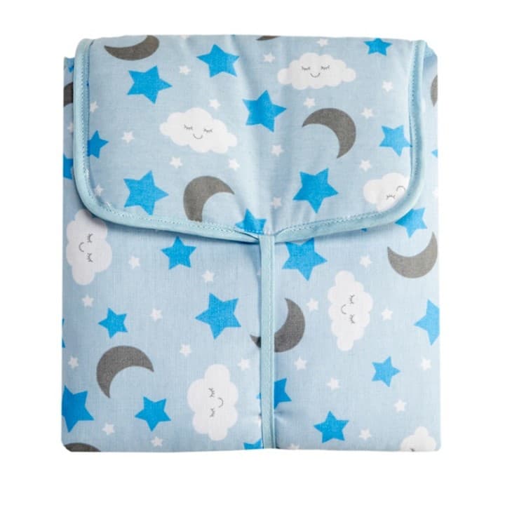 Trocador Portátil, Azul, Estrelinha, Menino, Dobrável, Fácil de Limpar, com 4 Bolsos Internos