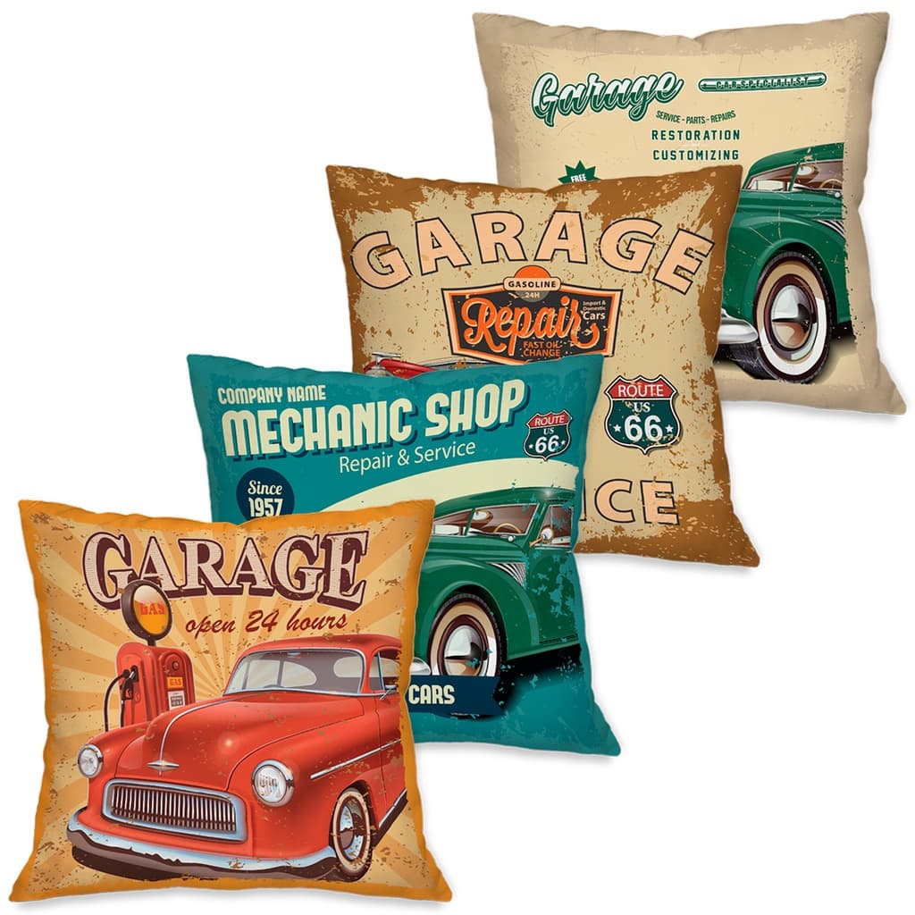 Kit com 4 Capas para Almofadas Decorativas Carro Rertrô 45x45 cm