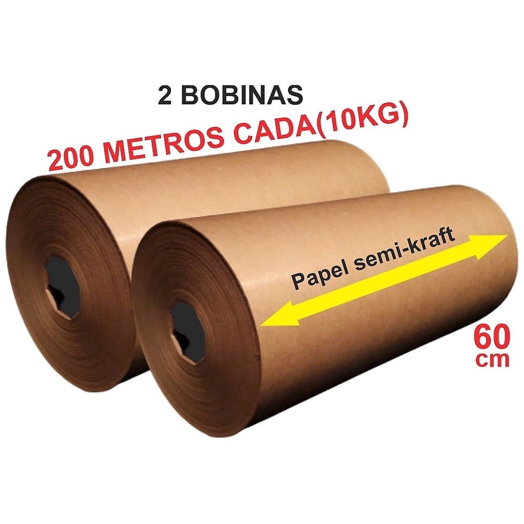 2 Bobinas 200 m Cada (400 m Total) Papel Pardo Semi Kraft 60 cm Direto da Fábrica