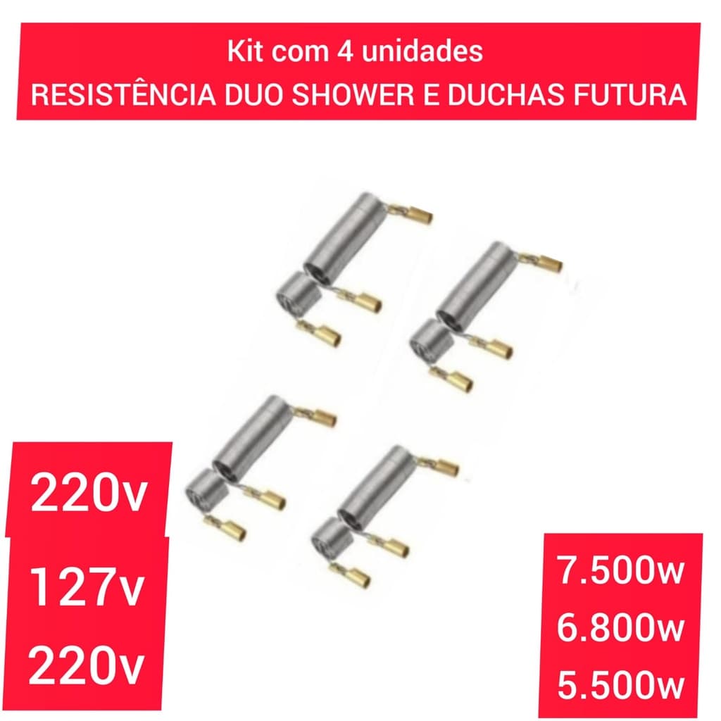 Resistência Duo Shower e Duchas Futura KIT COM 4 UN 127v OU 220v  Chuveiro Ducha Similar Tipo Lorenzetti