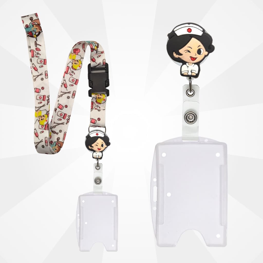 Kit Cordão Enfermeira + Porta Crachá Retrátil Enfermeira + Porta Cartão Transparente