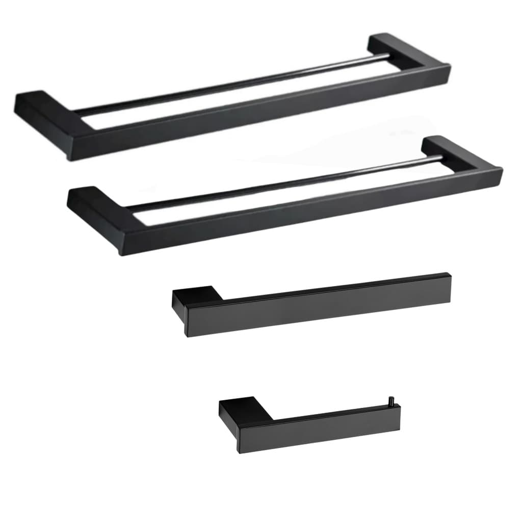 KIT ACESSÓRIO BANHEIRO INOX PRETO FOSCO 4 PEÇAS - 2 T BANHO, 1 ROSTO E 1 PAPELEIRA