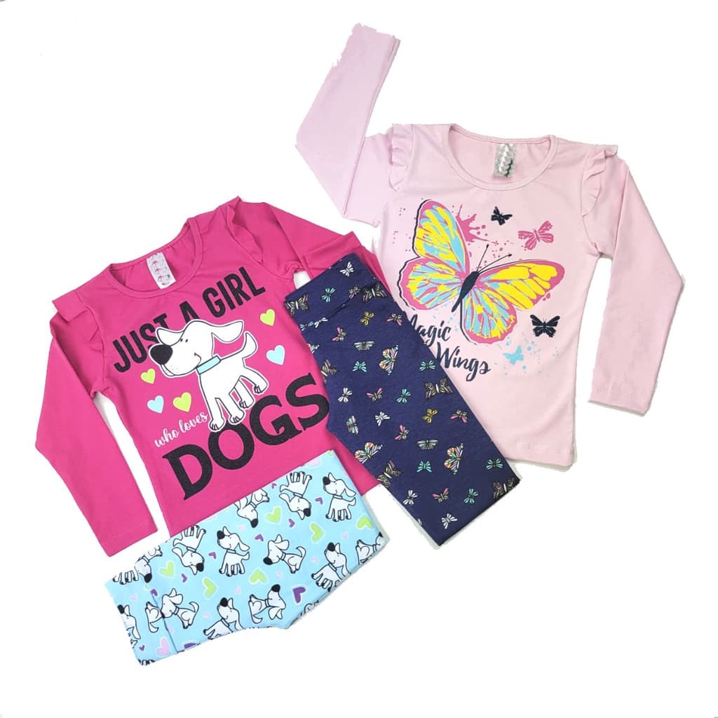 Kit com 2 Conjunto Infantil Menina Inverno Cotom Meia Estação - 1 ao 8