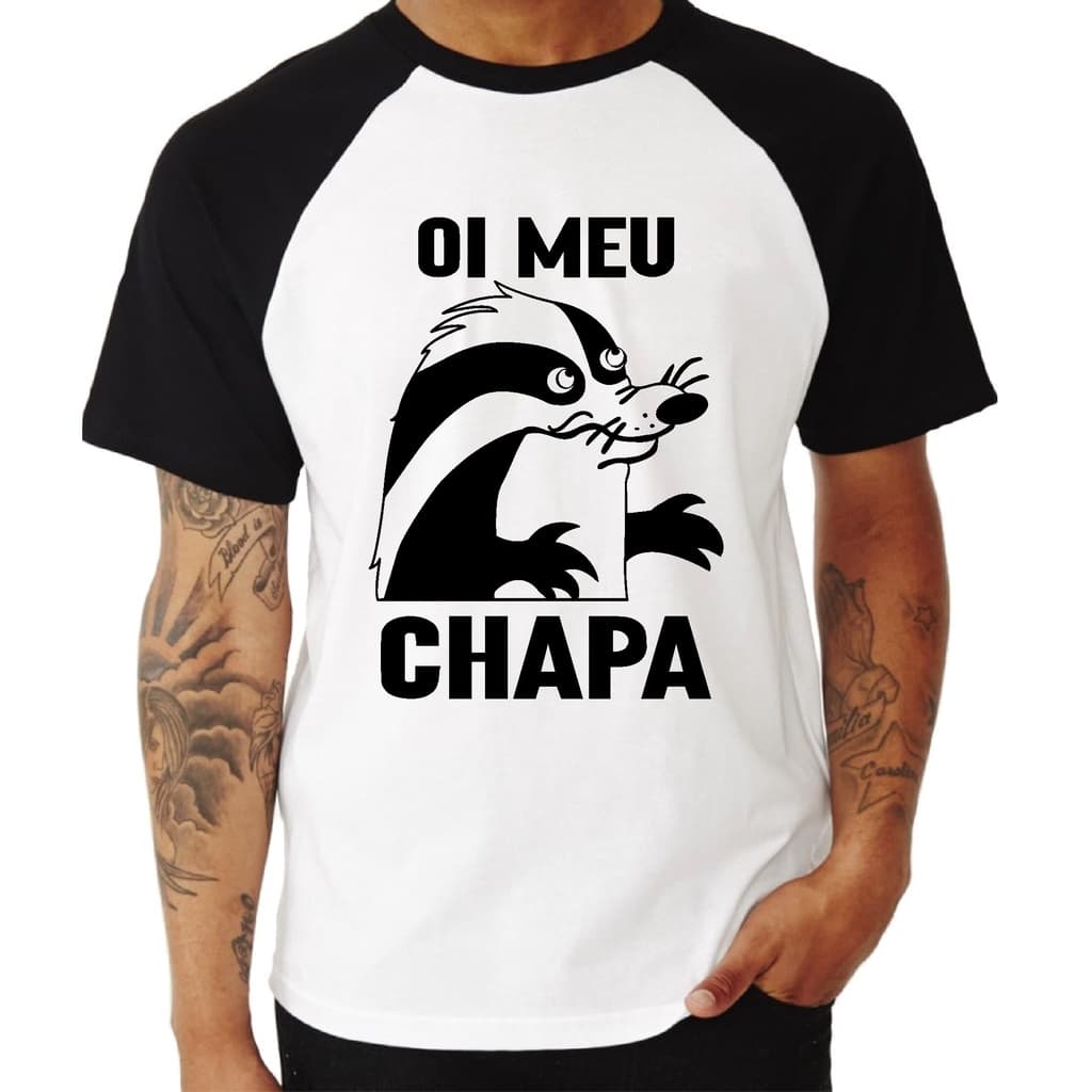 Camiseta Raglan Texugo Pica Pau Oi Meu Chapa Vintage Geek