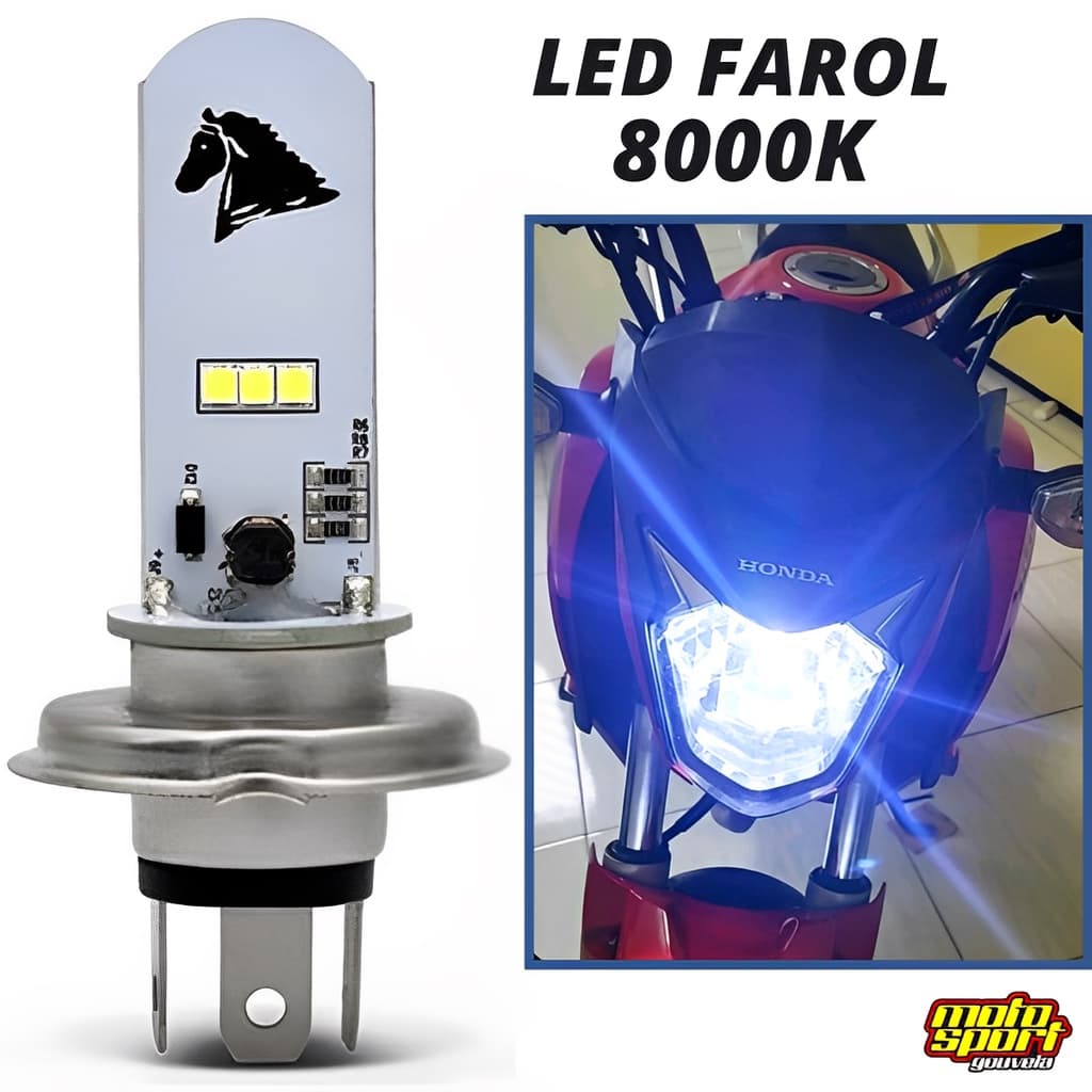 lâmpada moto h4 super led efeito xenon 8000k Titan 125/150/160/ CB 300/ XRE300 /190/ Fazer/ Lander/ Factor / YBR