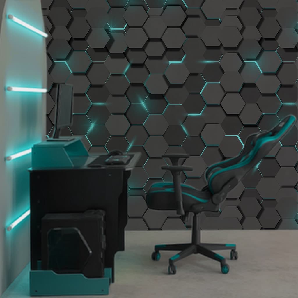 Papel De Parede 3d Geométrico Moderno Gamer Azul M²