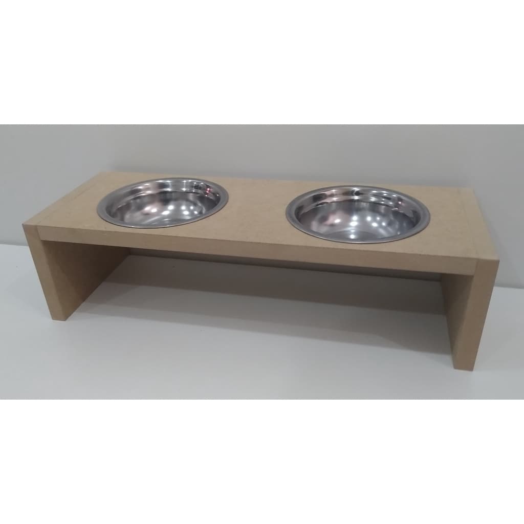 Comedouro com 2 potes em inox e mdf cru para gatos