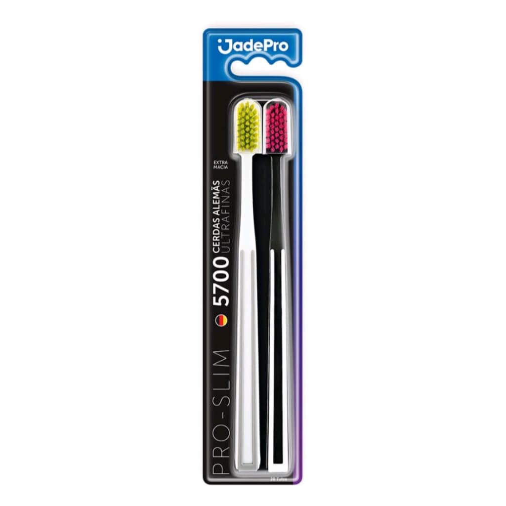 Escova de dentes com 5700 cerdas ALEMÃS ULTRA MACIAS E FINAS kit com 2 un JadePro Pro Slim