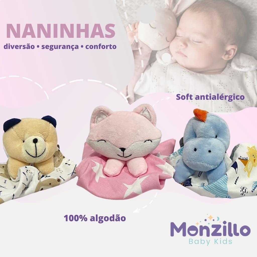 Naninha Bebê Com Prendedor de Chupeta Soft Antialérgico
