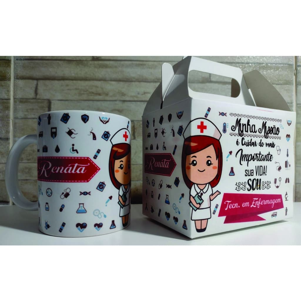 Caneca / Xicara  Porcelana Personalizada + Caixa - Técnica de Enfermagem Personalizada com o Nome