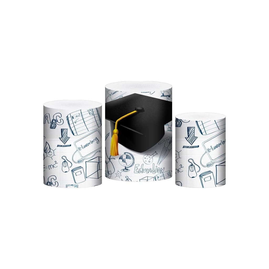 Trio Capa de Cilindro Tema Formatura em Tecido 3d Sublimado Veste Fácil com Elástico