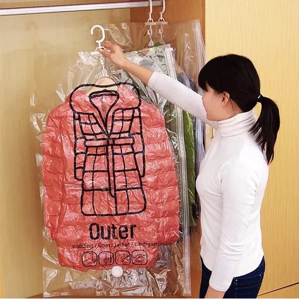 Saco A Vácuo Organizador Cabide Protetor De Roupa 67x90cm Reutilizável Otimiza Espaço