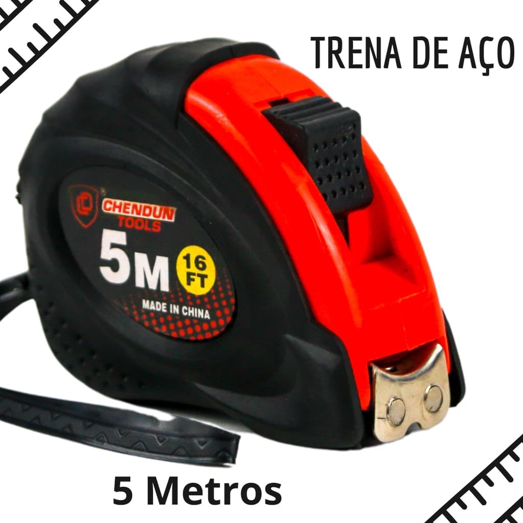 Trena De Aço Emborrachada Laranja - Com 5 Metros Profissional - Nybc