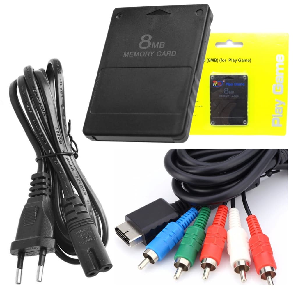 Kit Cabo Playstation 2 Cabo Video Componente + Cabo Força + Memory Card Bmb Acessórios Ps2