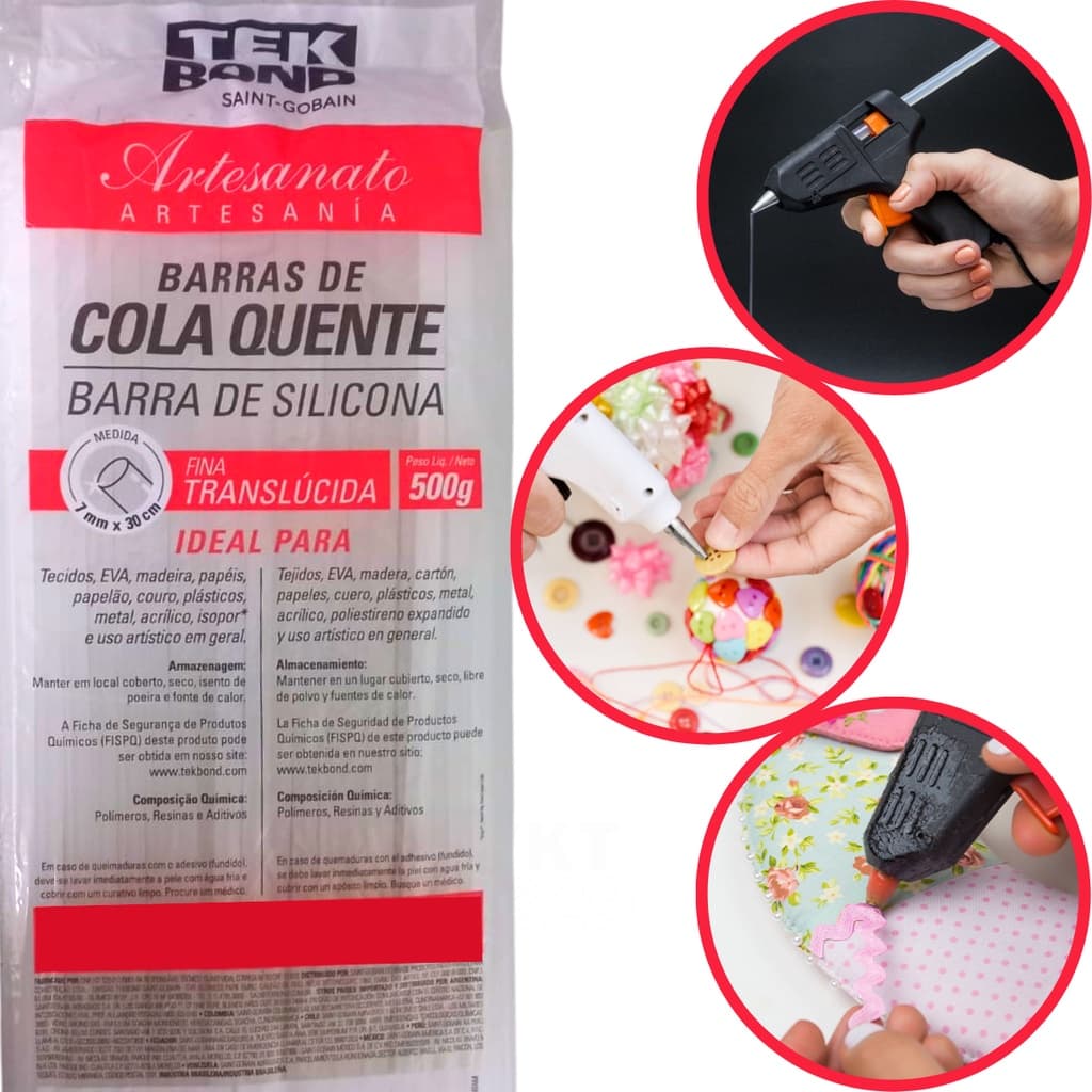 Bastão Fino Cola Quente Translúcida 500g 30cm x 7mm TekBond