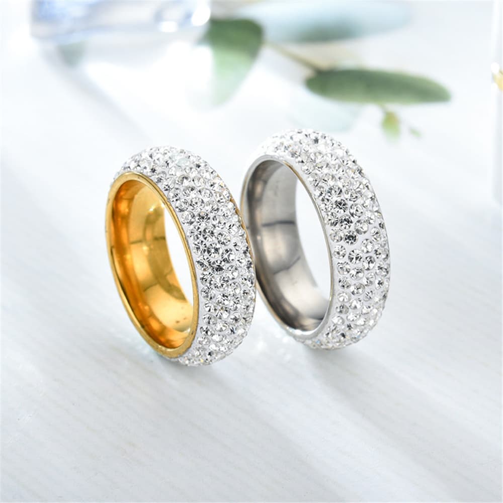 Anel de joia de cristal transparente de três fileiras de aço estilo vintage mais vendido para mulheres