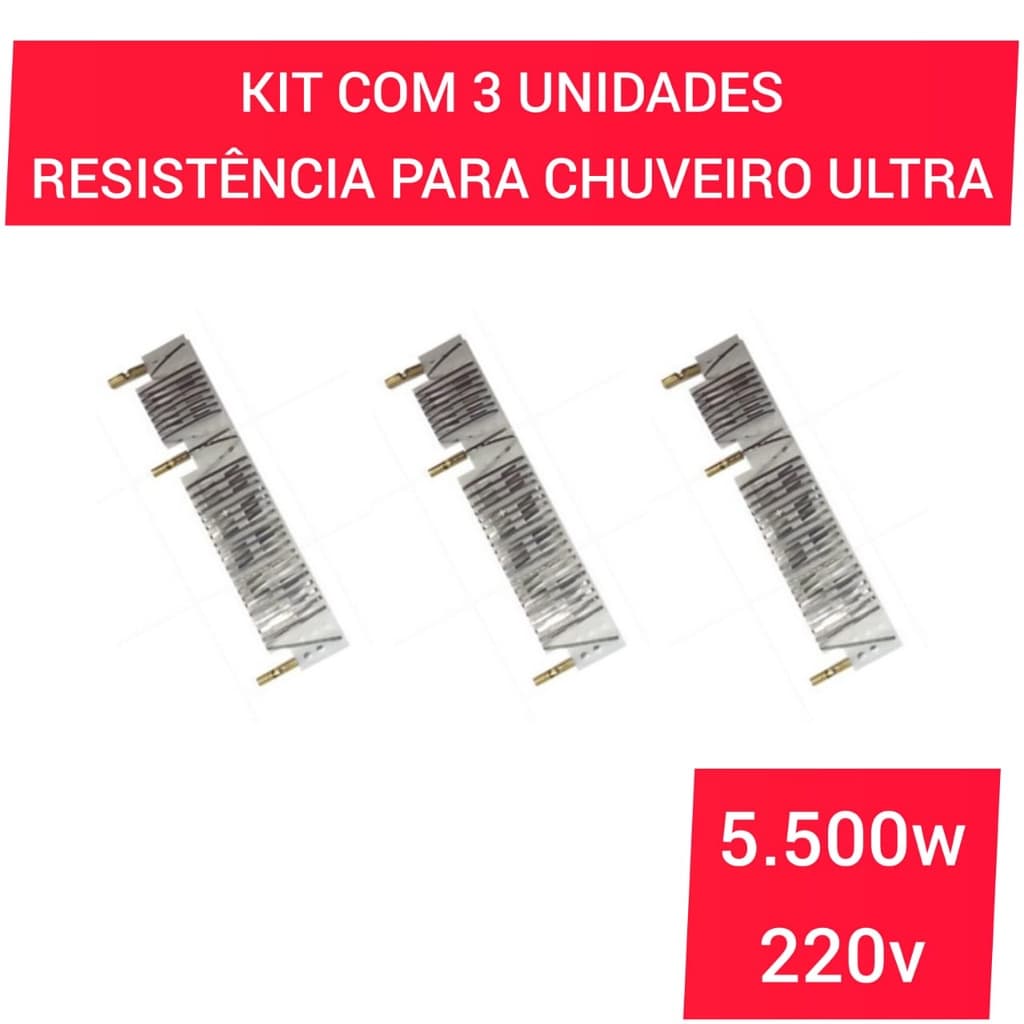 Resistência Ultra Para Chuveiro Lorenzetti 5.500w 220v E 127v Kit 3 Unidades Ducha