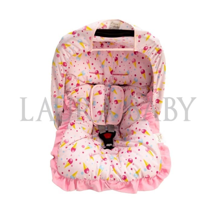 Kit para Bebê Conforto, Sorvetinho, Menina, 4 Peças, Capota, Capa, Protetor de Cinto, Completo