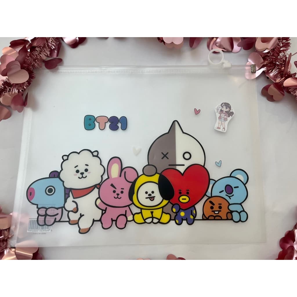 Saco de arquivo transparente Kaba Bear A4 saco de zíper grosso saco de papelaria de estudante BT21