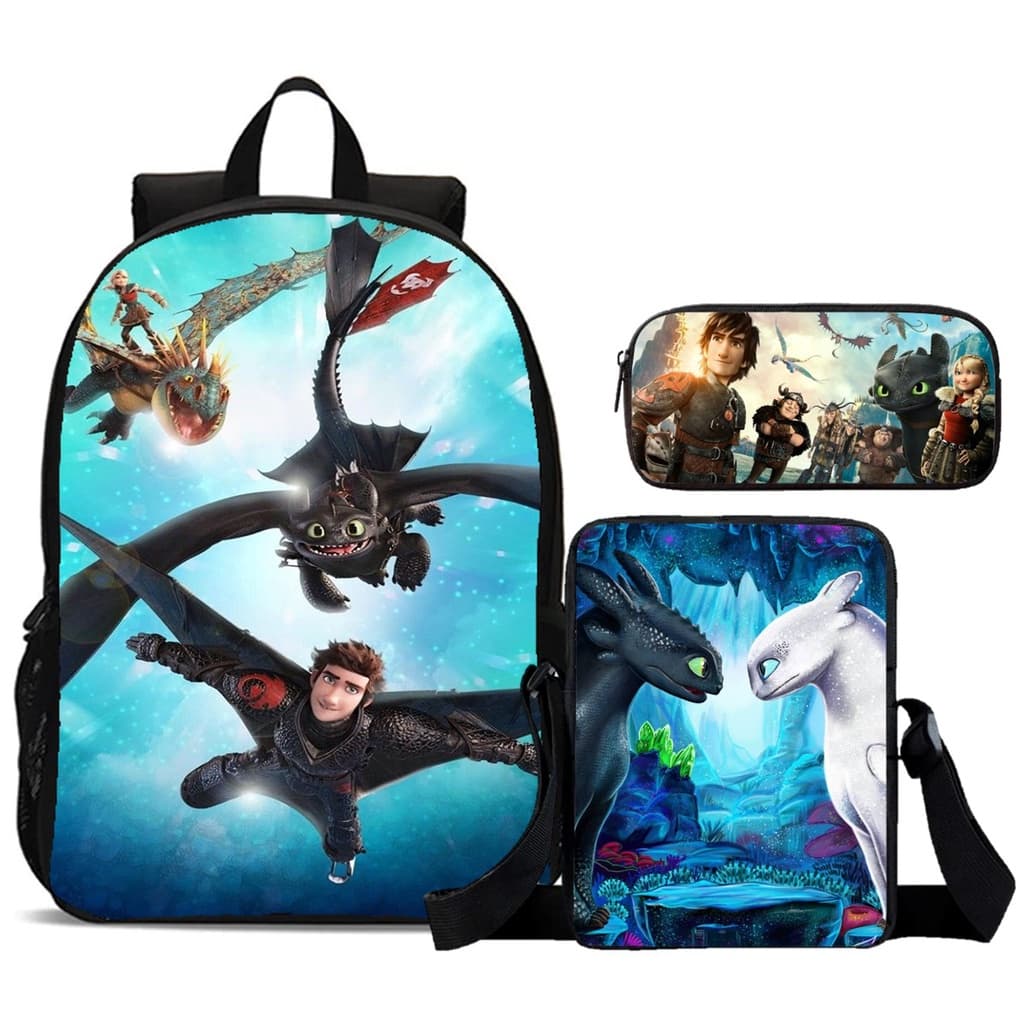 Mochila com Estojo e Lancheira Como Treinar o Seu Dragão Soluço Personagens