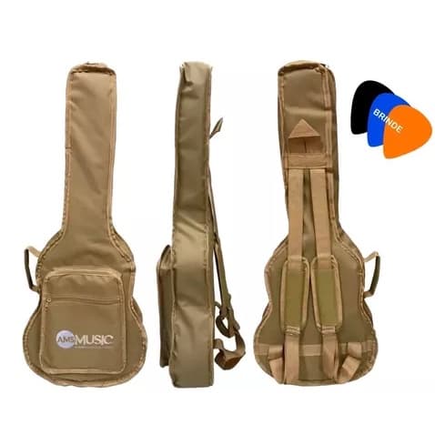CAPA BAG LUXO ALMOFADADA CARGO PARA VIOLAO GIANNINI BEGE + PALHETA