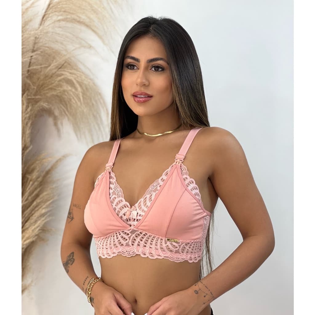 Kit 4 Sutia Amamentação Renda Glamour Sutiãs Gestante Gravida