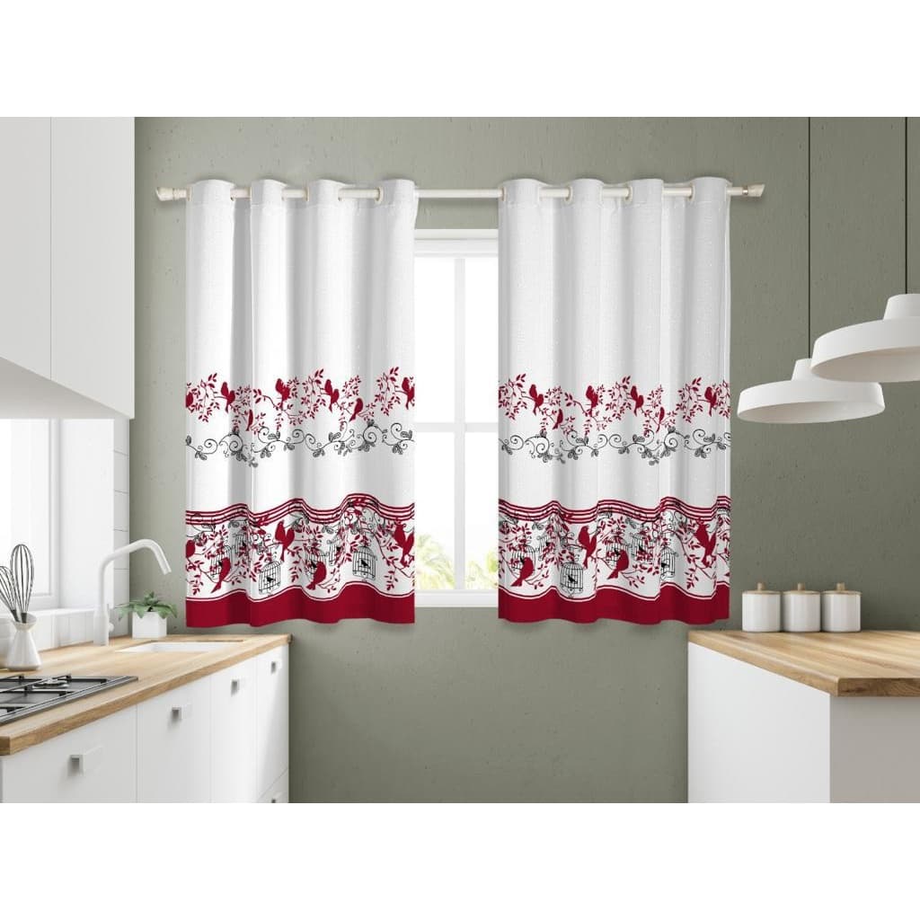 Cortina Cozinha Estampada de Linho 2,20 x 1,20 Cortina de Linho Promoção