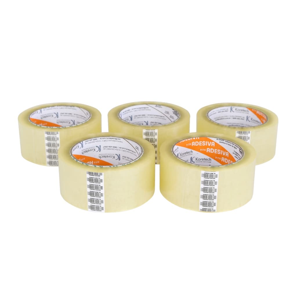 5 Fitas Adesivas 45mmx100m transparente para Embalar Empacotar  Ecommerce - 5 Rolos