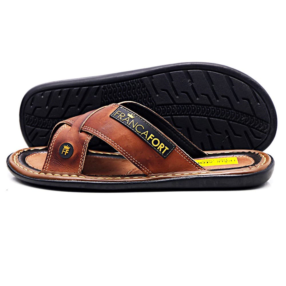 Chinelo Masculino Francafort Original Couro Casual Sandália Top Excelente Qualidade 3 Cores Disponíveis
