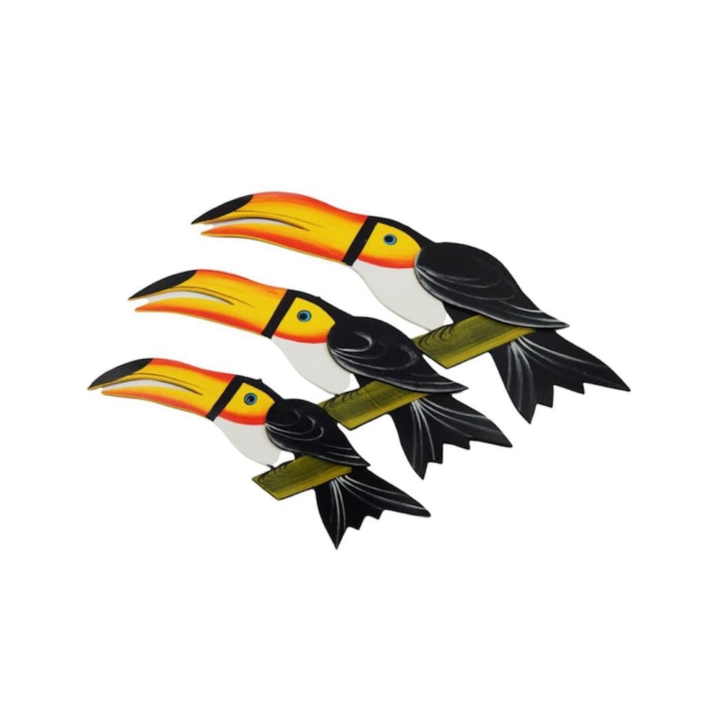 Trio de Tucanos de Parede Pintados e Decorados a Mão