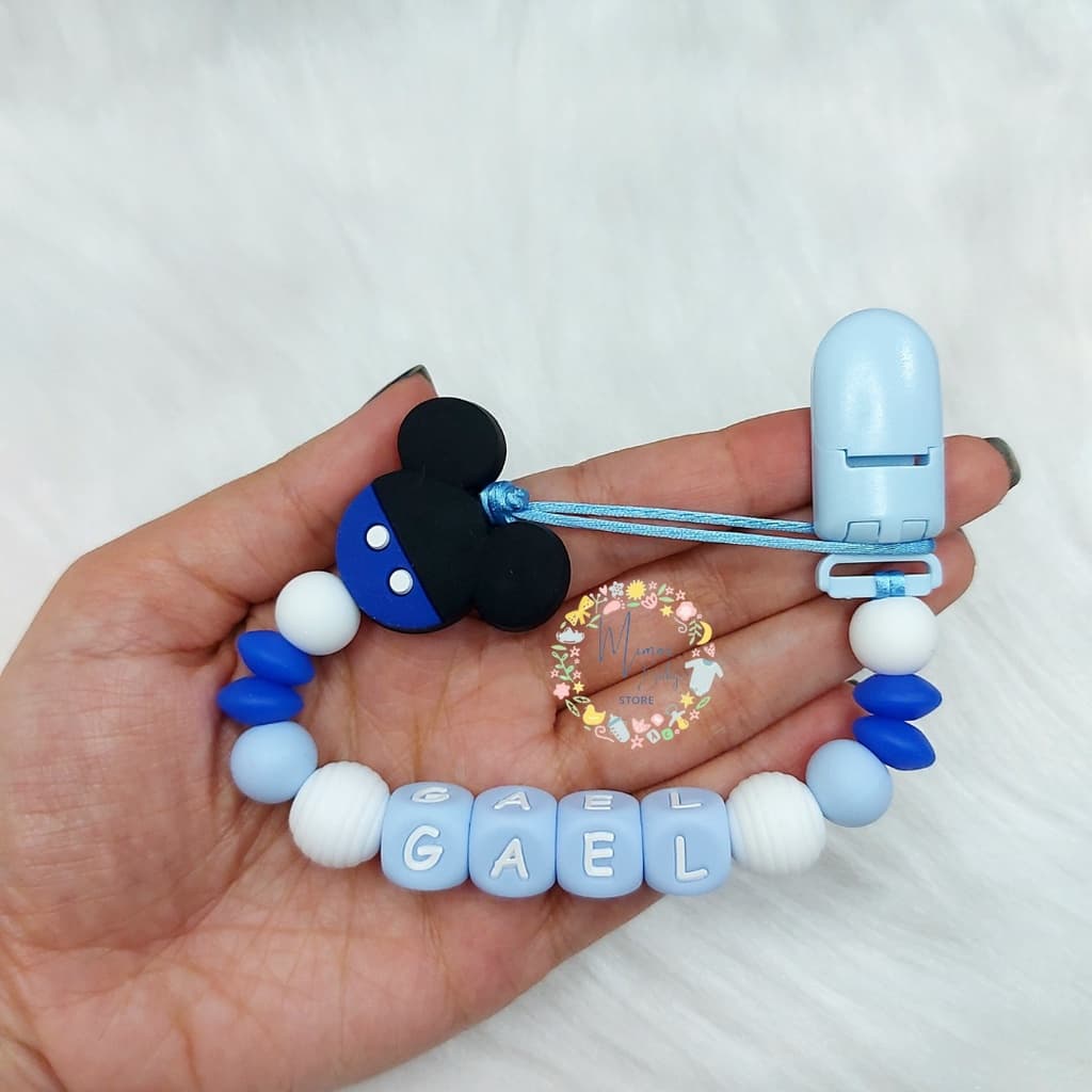 Prendedor de Chupeta e Mordedor Personalizado com Nome do Bebê de Silicone Mickey