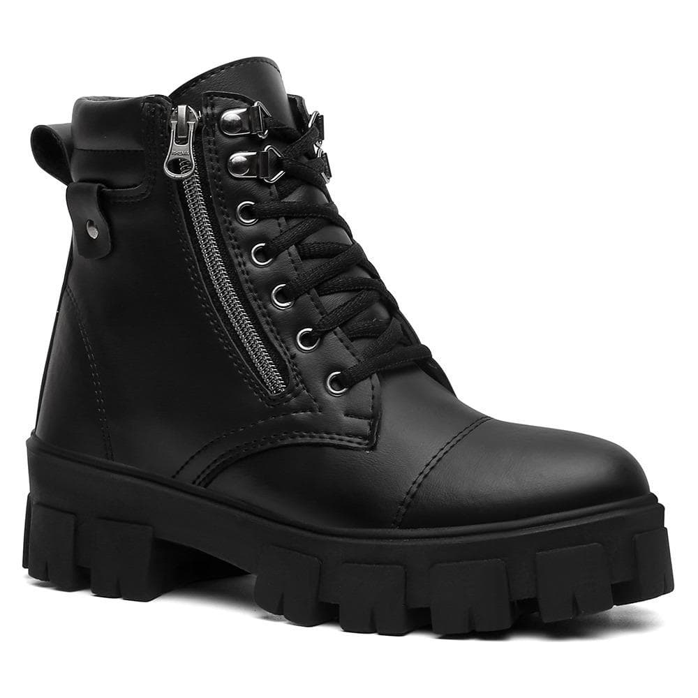 BOTA FEMININA TRATORADA COM REGULAGEM COM ZIPER ESTILO MILITAR