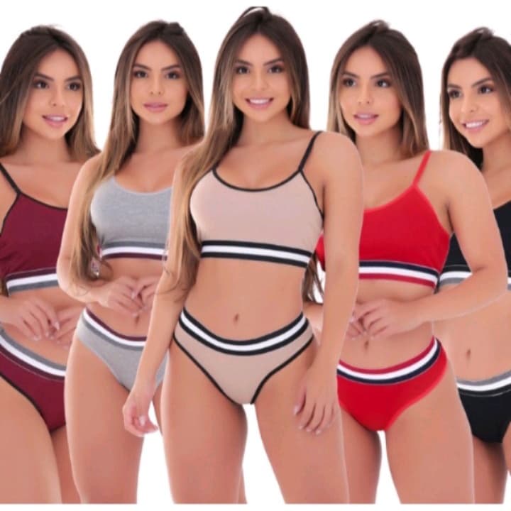Kit 5 Conjunto Feminino Microfibra  Blogueirinha Liso sem Escrita