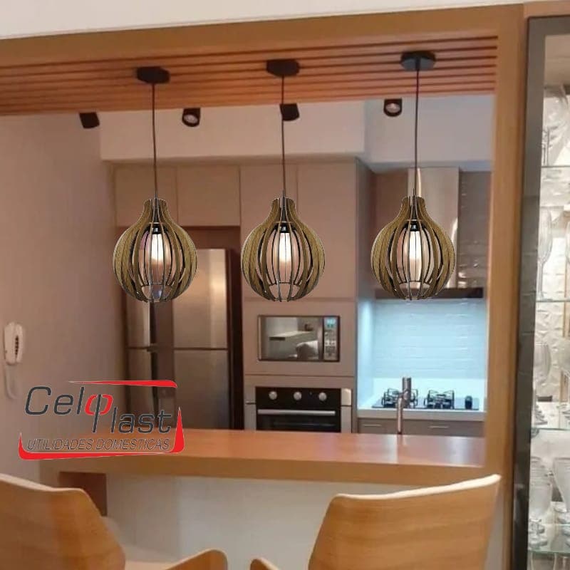 Kit com 7 Luminárias Pendentes Abajur de Teto em MDF Lustre Moderno Decorações