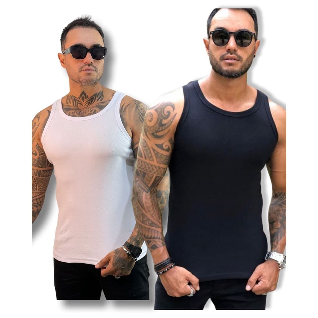 KIT 2 REGATAS MASCULINA CANELADA AMERICANA