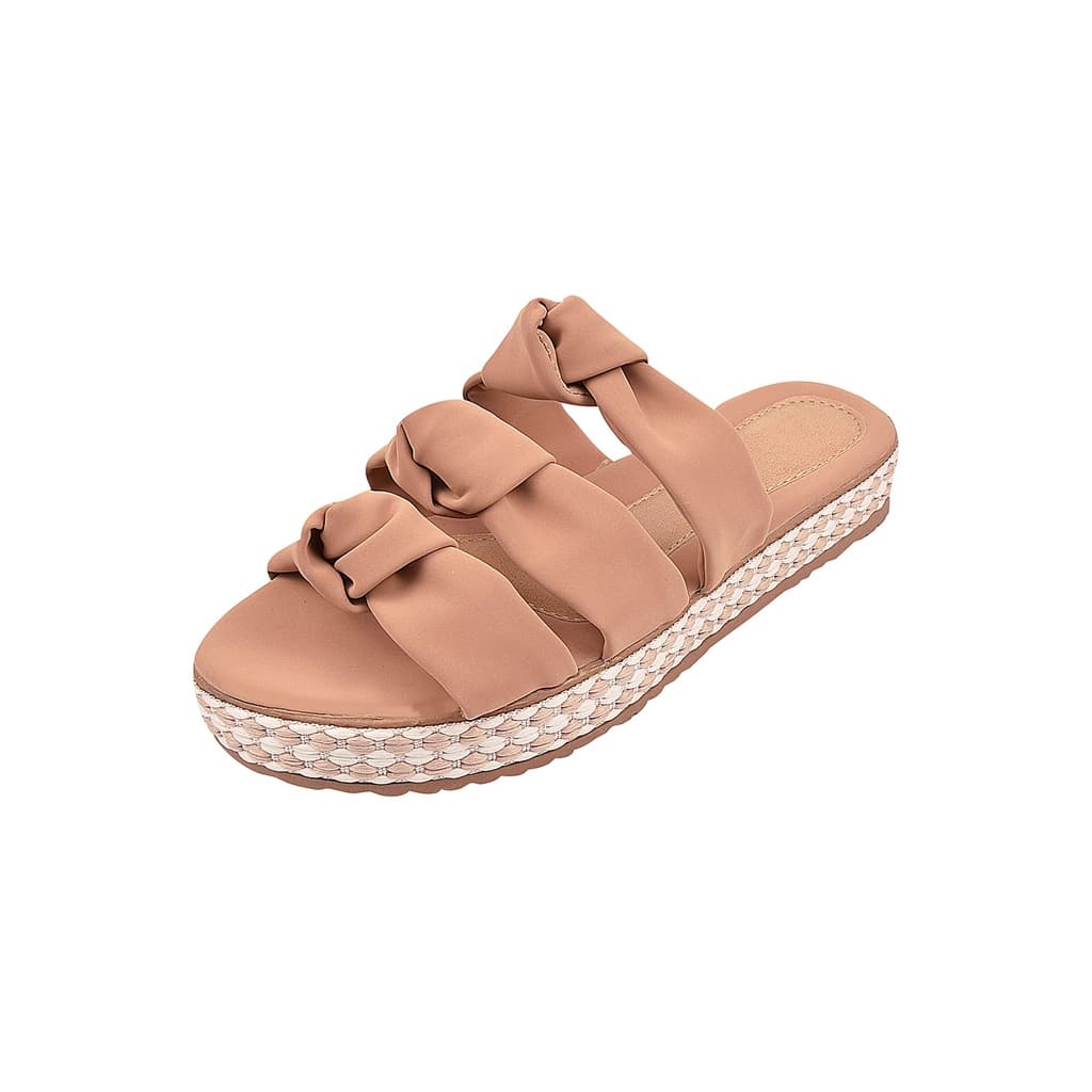 Sandália Feminina Flatform Tamanco Confortável Nó Nobuck Preto Marsala Nude