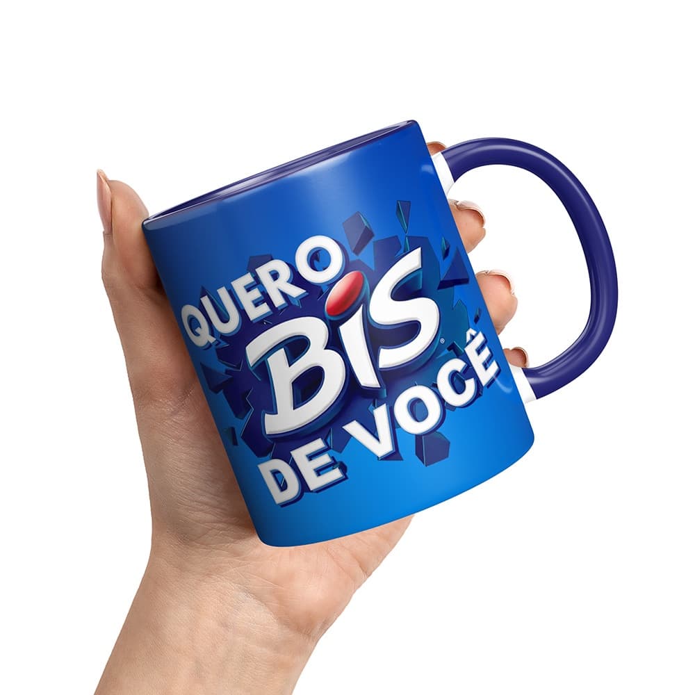 Caneca xícara cerâmica porcelana presente de páscoa chocolate Quero Bis de você Lacta com foto com nome personalizado para namorado namorada surpresa