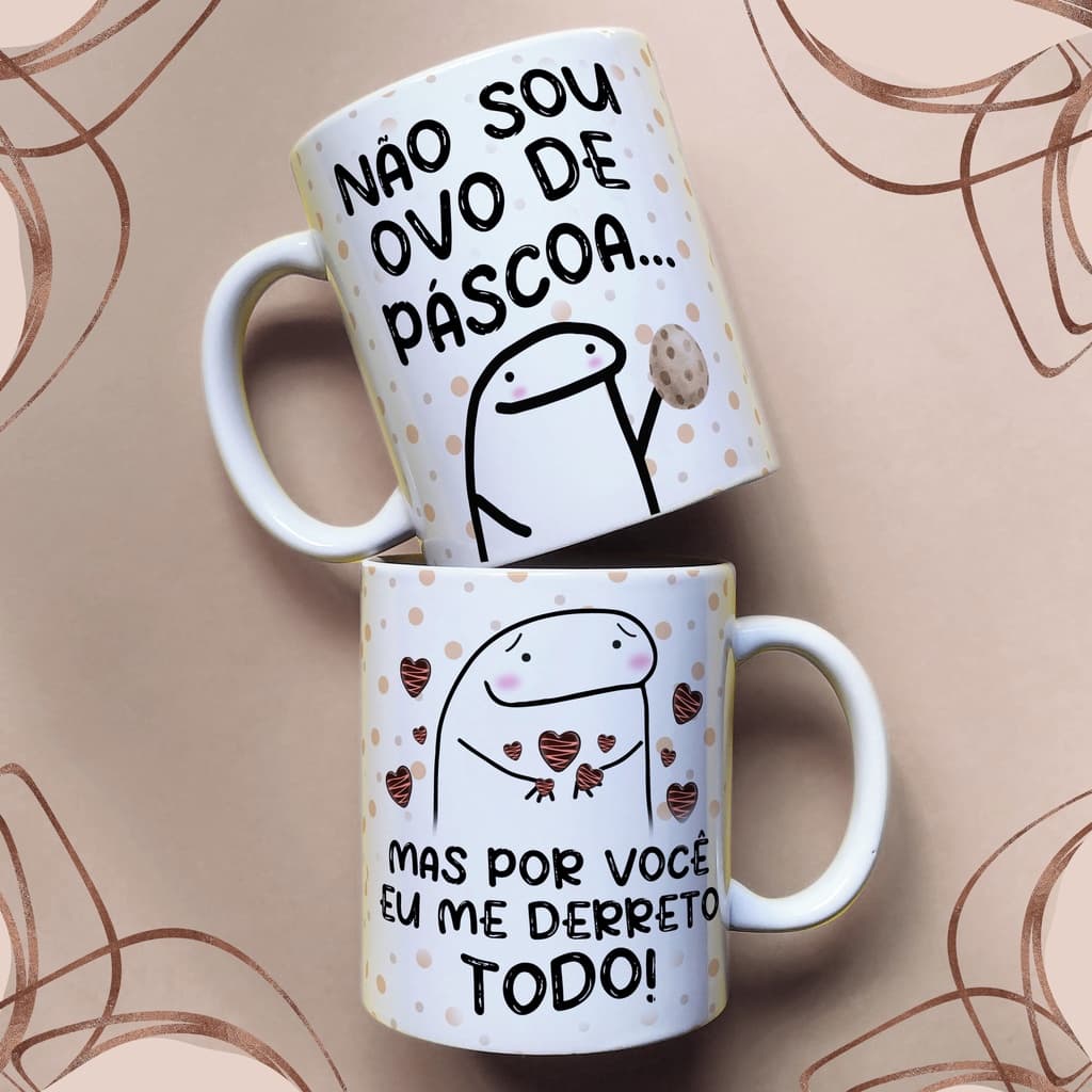 KIT DUAS CANECAS + ALMOFADA TEMA PÁSCOA - PERSONALIZE COMO QUISER