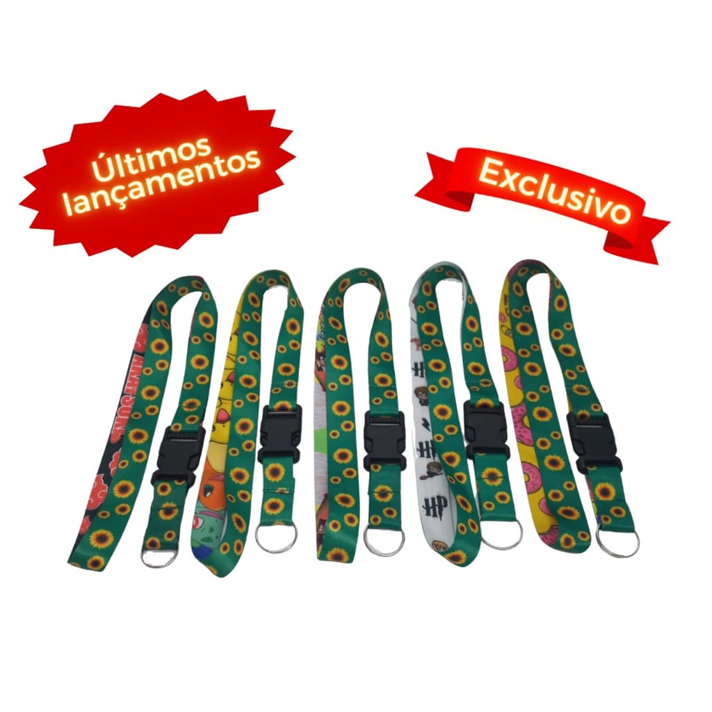 Chaveiro Cordão Dupla Estampa Moto Pescoço Fecho Engate Rápido Autismo Autista Dupla Face Girassol e Personalizados