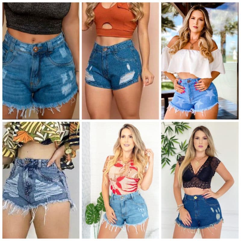 Kit 2 Shorts Jeans Feminino Cintura Alta Hot Pant