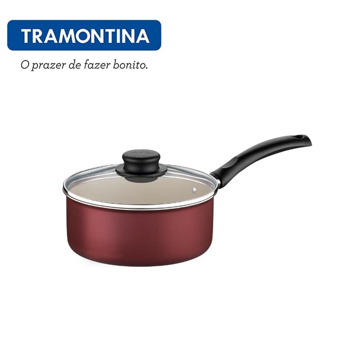 Panela Com Tampa 16cm Antiaderente Tramontina Turim 1,4L Vermelho