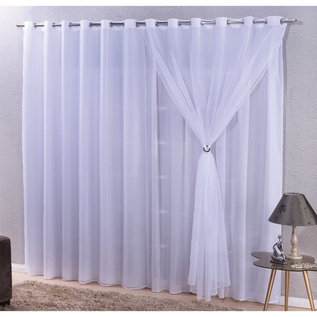 Cortina De Forro e Voil 2,00 x 2,70 Decorativa Para Sala, Quarto, Escritório...