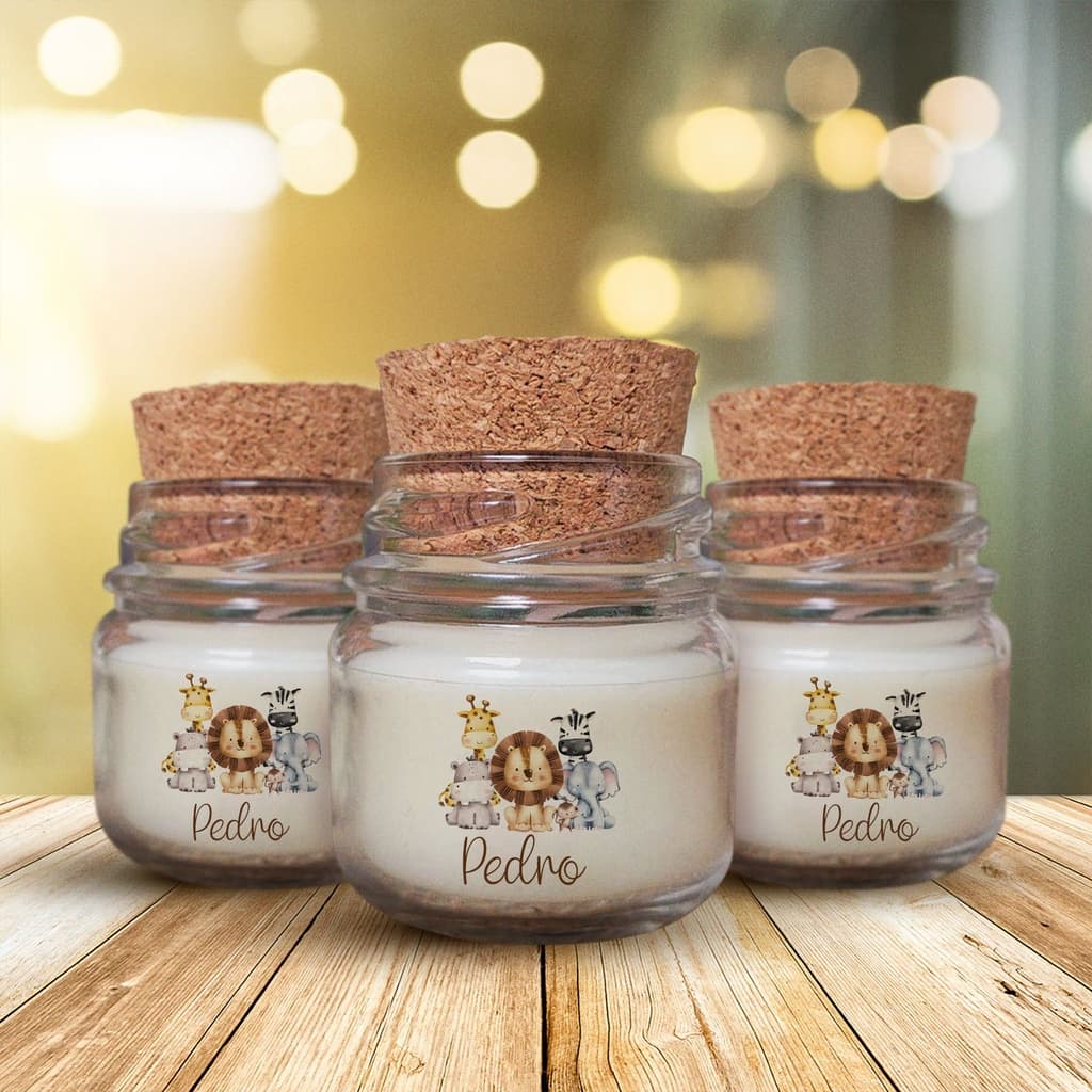 6 unidades Mini Vela Aromática Lembrancinha Batizado Aniversário Safari