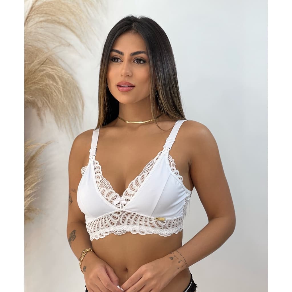 Kit 5 Sutia Amamentação Renda Glamour Sutiãs Gestante Gravida