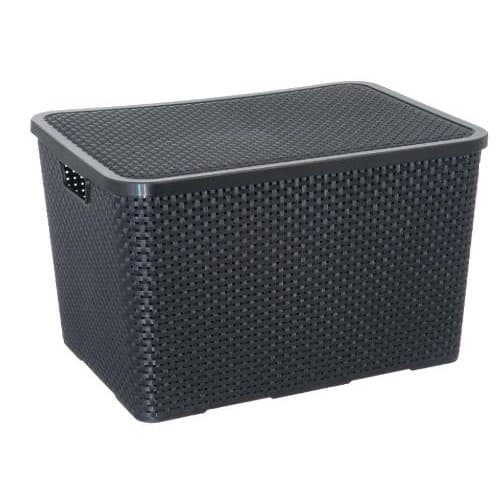 CAIXA ORGANIZADORA COM TAMPA RATTAN 40L PRETO